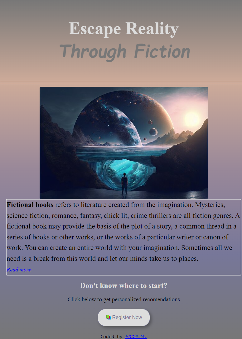 A landing page about fiction